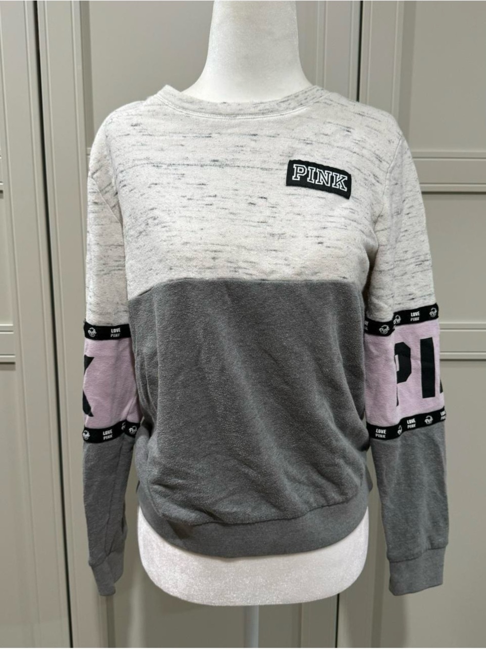 PINK Victoria's Secret Gray & Light Violet Colorblock Crewneck Sweatshirt